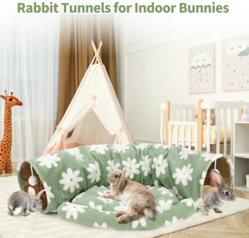 BWOGUE Bunny Tunnel Bed, 2-in-1 Collapsible Rabbit Tunnel Hideout with Mat