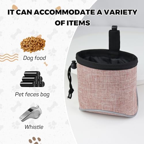WishLotus Treat Pouches for Pet Training, Two-in-One Dog Walking Bag and Poop Bag Dispenser Waist Dog Treat Pouch with Pulling Rope Closure for Hands-Free (Pink)
