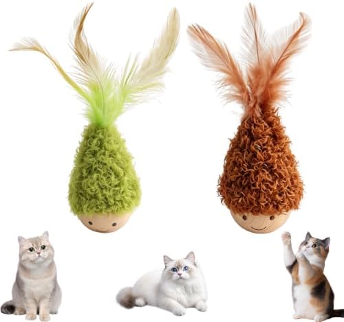 2Pcs Cat Self-Righting Wobble Toy, Interactive Feather Tumbler