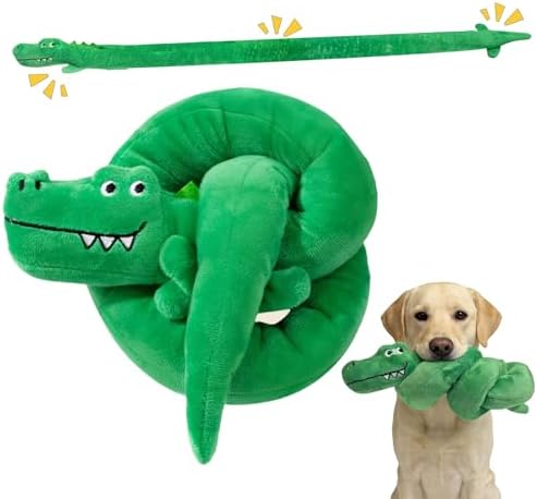 Puffluv Long Squeaky Dog Toys,Soft Crinkle Chew Plush Animal Shape to Reduce Boredom Keep Doggie Busy,Cute Pet Interactive for Puppies &Adult Dog-Crocodile