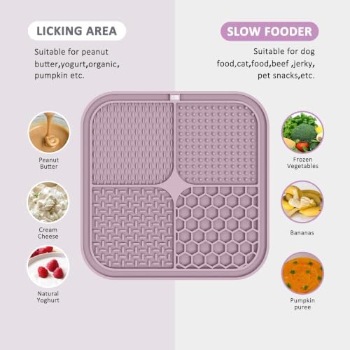 ChefAide 2 Pack Lick Mat for Dogs,Cats,Upgraded 8.5×8.5 inches Licking Mats with Suction Cups,Slow Feeder Licking Pad for Anxiety Relief and Boredom Reducer,Suitable for Dog Training (Purple & Blue)