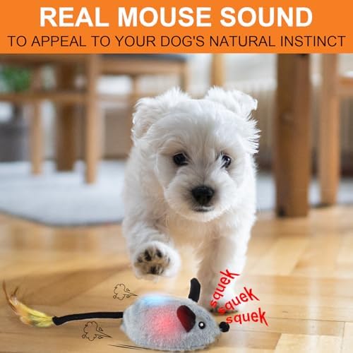 BABORUI Interactive Dog Toys Mouse, Escaping Mice Squeaky Dog Toy with Lights & Auto-Turn, Rechargeable Moving Dog Toys for Small/Medium/Large Dogs & Cats(Grey)