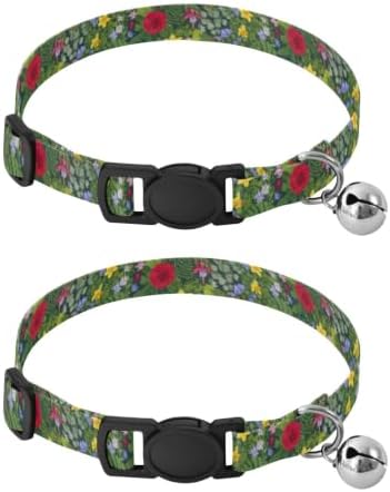 Floral Bloom Green Adjustable Buckle Puppy Collar 2 Pack Soft Polyester Pet Collar