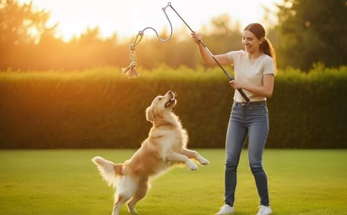 Flirt Pole for Dogs Interactive Chase Toy for Large Medium Small Puppy Dogs | For Chase and Tug of War, Dog Teaser Wand with Lure, Chewing Toy, for Outdoor Exercise & Training,Easy to Use,Carry, Sturdy