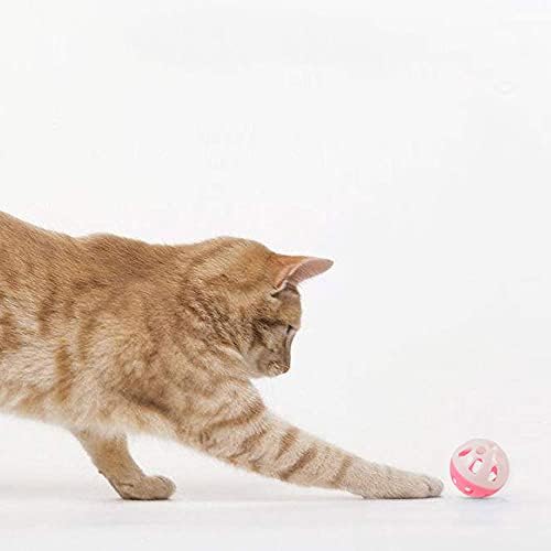 VOVIGGOL 12PCS 4CM Cat Toy Ball with Bell, Pet Ball Kitten Toy with Bell Cat Jingle Balls for Cats Kitten, Plastic Jingle Balls Pounce Chase Rattle Toys, Random Color