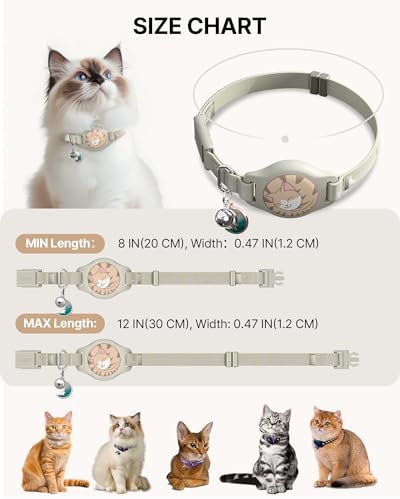 typecase Reflective Breakaway Cat Collar with AirTag Holder, Khaki & White | Khaki Reflective Breakaway Cat Collar With Bell And Silicone AirTag Holder; Adjustable 8-12 In; AirTag Not Included