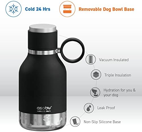 Asobu Buddy Bottle, a Stainless Steel Insulated Water Bottle with Removable Dog Water Bowl and Dog Food and Treat Storage (Midnight Marble, 37 Oz)