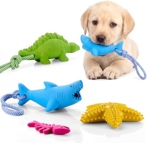 WinnerWhy 4 Pack Floating Dog Toys, Shark Dino Fish Starfish Set