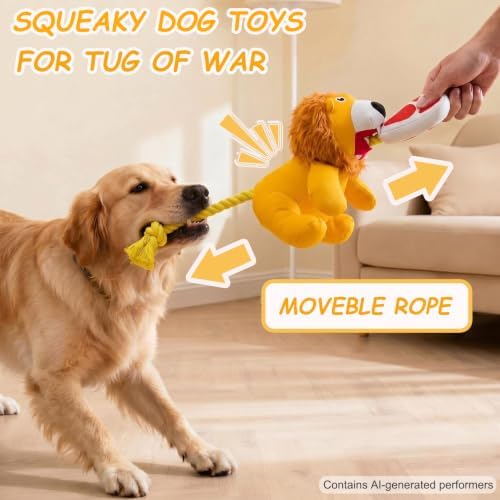 Durable Squeaky Plush Rope Dog Tug Toy for Large Aggressive Chewers