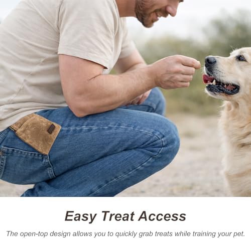 Portable Dog Treat Pouch for Training, Hands-Free Puppy Snack Bag with Auto-Closing Opening, Pet Treat Dispenser for Walking, Travel & Outdoor Use(Brown)
