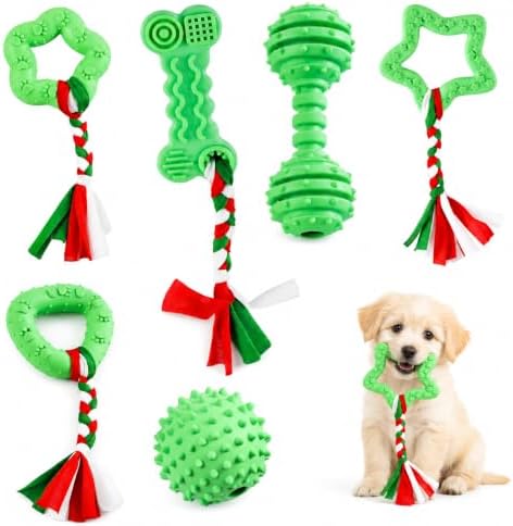 Puppy Chew Toys, 6 Pack Puppy Teething Toys for Small Breed, Soft Rubber Cute Green Dog Toys, Eco-Friendly, Teeth Cleaning Interactive for Small Dogs (Basket not Included)