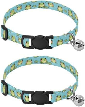 Cute Green Frogs Pond Cat Neck Collar, 2 Pack Collar with Bell for Dog Puppy