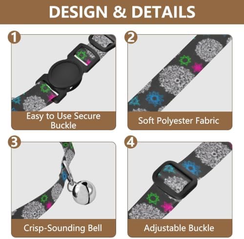 White Mandala Geometric Gray Easy to Wear Small Dog Collar 2 Pack Pet Collars for Cats