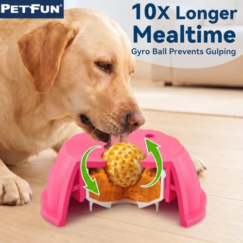 Dog Lick Bowl Ball Slow Feeder, Licking Bowl for Liquid Treat with Rolling Spin Sphere Roller Licker, Licky Feed Calming Anxiety Relief Enrichment Yogurt (Pink)