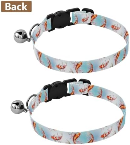 Koi Fish Cherry Blossom Branches Adjustable Pet Collar, 2 Pack Cat Bell Collar