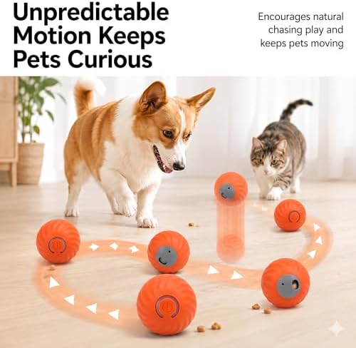 Automatic Rolling Treat Dispensing Pet Ball, Interactive Leaking Food Pet Toy, Dual Mode Rechargeable Puzzle Feeder for Small Medium Dogs & Indoor Cats（2.83In,0.36lb,Orange）