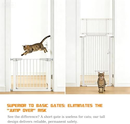 71" Extra Tall Cat Gate 29.5-40.6 Wide Pet gate with Small Cat Door,Pet Gate NO Drilling Pressure Mount Kit for Cats and Dogs Indoor Doorways liveing Room Bedroom