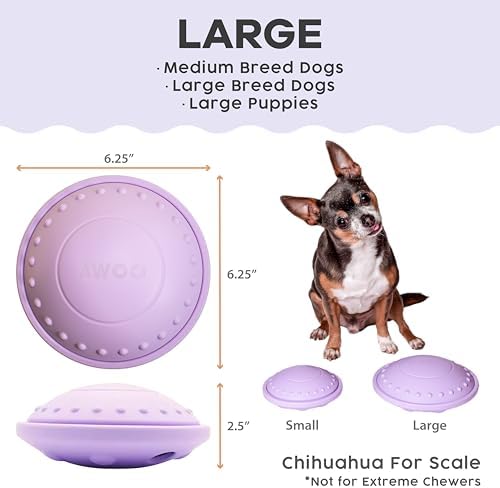 Awoo Flying Saucer Toy - 3-in-1 Silicone Dog Treat Puzzle, Lick Mat and Slow Feeder - for Wet and Dry Food - Dishwasher Safe Pet Toy - Enrichment Game for Dogs from 30 to 90 lbs - Large (Lavender)