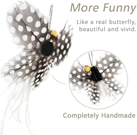 SONGWAY Cat Toys Feather Wand - Retractable Cat Wand Toy and 8 Pieces Insect Cat Feather Toys with Bell, Interactive Cat Toys for Indoor Cats Kittens