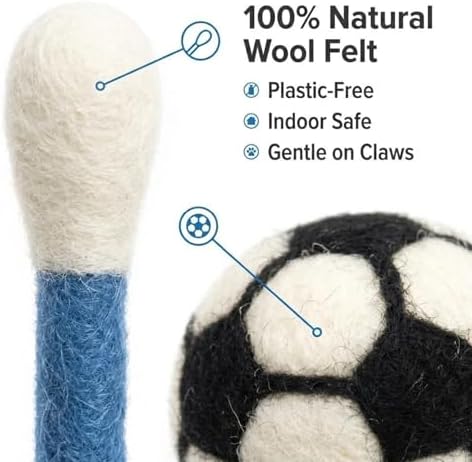 Glaciart One Cat Qtip Toy Set, 5 Pcs Wool Felt Cat Sport Balls (1.5 Inch) & 6 Pcs Cotton Swab Cat Toys, Natural Wool Cat Toys for Indoor Cats
