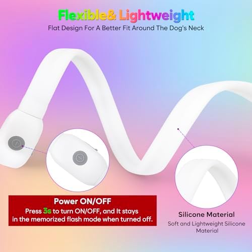 BSEEN Light Up Dog Collar - Silicone LED Dog Collar, Cuttable Lighted Puppy Collar, Glowing Dog Walking Lights for Small Medium Large Collars (Mix Color)