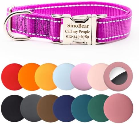 Personalized Dog Collar, Reflective Custom Dog Collar with Name Phone Number Adjustable Size (XS S M L) (Orchid)