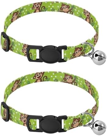 Polka Dots Monkey Green Dog Collar 2 Pack Adjustable Pet Collar Adjustable 10.6 to 17.1 Inches