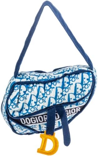 Haute Diggity Dog Dogior Saddle Bag Squeaky Plush Dog Toy, Navy
