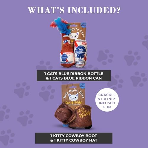 Haute Diggity Kitty Cats Blue Ribbon + Kitty Cowboy Set Soft Plush Cat Toys