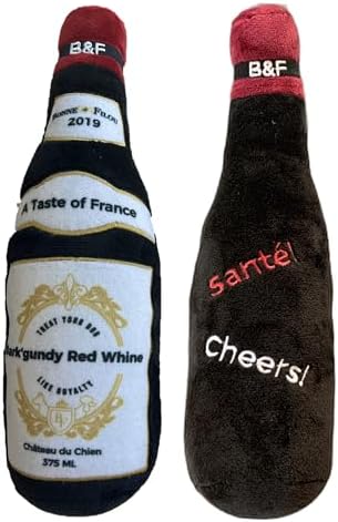 Bonne et Filou Wine Bottle Plush Squeaky Dog Toy (Bark'gundy Red Whine) Interactive Puppy Chew Toys for Aggressive Chewers Dog Toys for Small and Medium Dogs (1 Large Size)