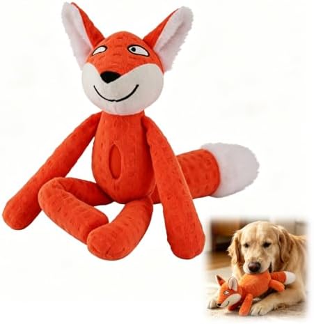 2026 Upgraded Indestructible Plush Dog Toy for Aggressive Chewers, Interactive Squeaky Chew Toy, Durable Teething Toy for Small, Medium & Large Dogs (Orange Fox)