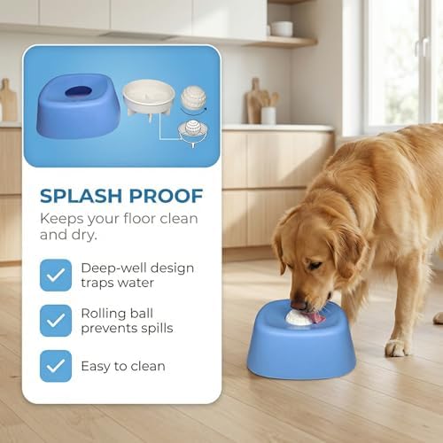 YCD-incerda Slow Feeder Lick Bowl with Rolling Ball (1,Blue)