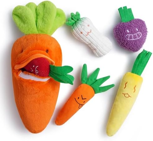 Nocciola Carrot Dog Toys – Easter Squeaky Toys-in-Toys: 5 Small Carrots Inside a Large Plush Carrot with Squeaker & Crinkle Sounds for Small, Medium, Large Breeds, Spring Pet Gifts