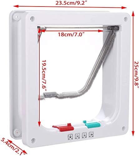 Sailnovo Large Cat Door(Outer Size 9.25" x9.84"), 4-Way Locking Cat Flap for Interior Exterior Doors,Quiet,ABS Material, Weatherproof Pet Door for Cat/Dog (Circumference < 23", Weight < 17.64lb) White