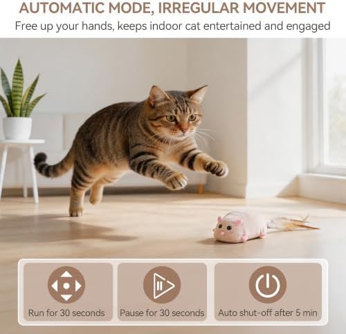 ALL FOR PAWS Remote Control Cat Mouse Toy, Interactive Moving Mouse Toy for Kitten Indoor Cats, 4-Direction RC Cat Toy with Feather Tails, Rechargeable Automatic Cat Toy for Exercise&Hunting Instinct