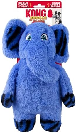 KONG Jungle Jamz Plush Dog Toys – Squeaky, Crinkly, and Rattling Durable Toys for Dogs – Safari Animal Collection (Elephant)