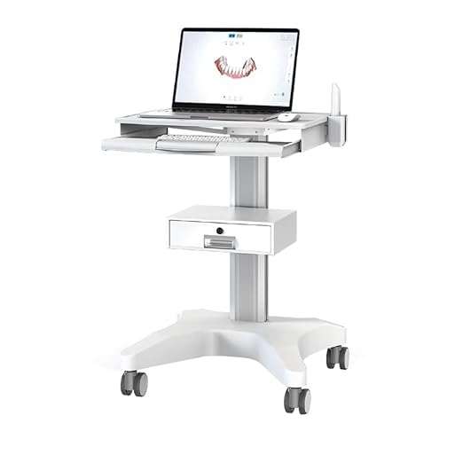 Hospital Medical Trolley Mobile Laptop Pallet Cart with Oral Scanner Holder Height Adjustable Workstation for Dental Clinic Hospital Beauty