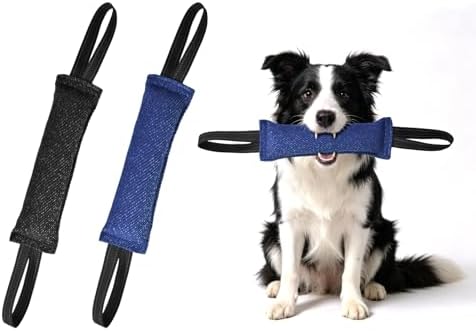 K9-Grade Dog Bite Tug Toy with Strong Handles, Interactive Tug of War Dog Toy, Durable & Tear-Resistant Linen, Lasting Training Equipment, Ideal for Medium to Large Breeds (Black+Blue)
