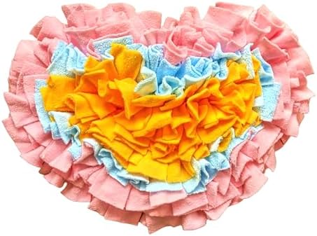 Pet Soft Fleece Snuffle Mat Heart Foraging Mats Dog Rabbit Guinea Pig Interactive Feeding Toy Anti Slip Slow Feeder Treat Dispenser (Pink/Blue/Yellow)
