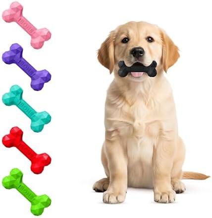 Natural Rubber Dog Toys for Small Dogs & Puppies - Durable Dental Dog Bone Toy for Indoor & Outdoor Play - Interactive Tough Teething Toy for Boredom Relief - For 25 lbs Small Dogs (Black)