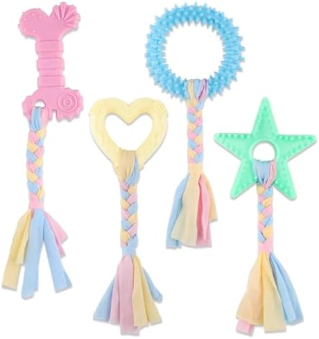 4 PCS Puppy Chew Toys for Teething Small Breed, Puppy Teething Ring, Soft Rubber Durable Dog Teething Toys, Rope Dog Toys, Funny Interactive Toy, Puppy Toys for Small Puppies, Dog Toys Set (Style 9)