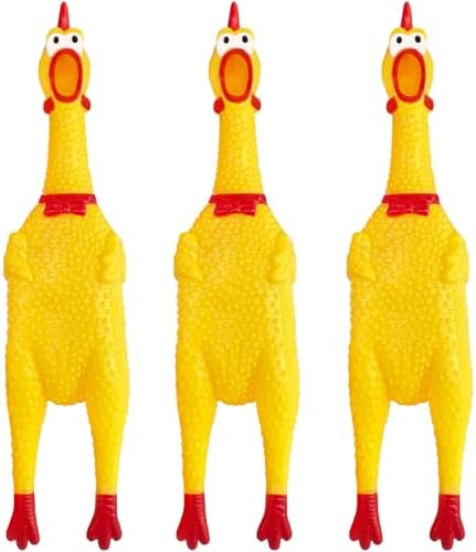 Xeehwb 3 Pcs Large Rubber Chicken,12 Inch Yellow Rubber Squawking Chickens,Screaming Chicken Dog Toys,Prank Noise Maker Dog Toys