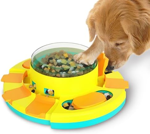 Aluckmao Dog Puzzle Toy Feeder, Press to Dispense Food & Treats