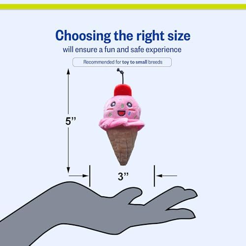 PetSport Tiny Tots Foodies Ice Cream - Ice Cream Dog Toy, Stuffed Animal Toy with Squeaker for Small Dogs, Interactive Puppy Squeaky Plush - 5 Inch