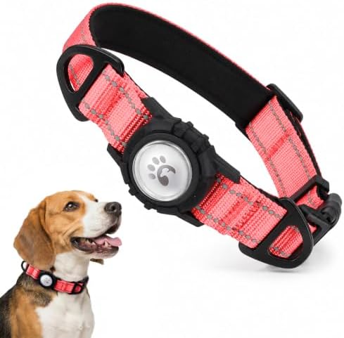 Padded Dog Collar with Waterproof Holder Compatible with Airtag