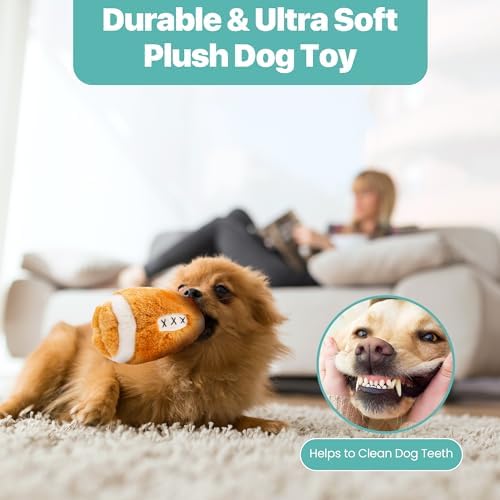 SPOT Plush Football Dog Toy with Squeaker | Soft, Plush Fabric Football Squeak Toy for Small and Large Dog Breeds | Fetch Toy for Throwing and Chasing | 4.5"