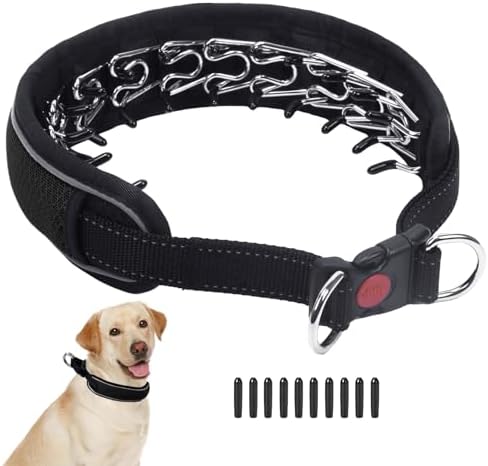 Martingale No Pull Dog Collar for Large Medium Dogs Training Walking, Heavy Duty Nylon Reflective Adjustable Anti Pull Slip Collar with Buckle M Black