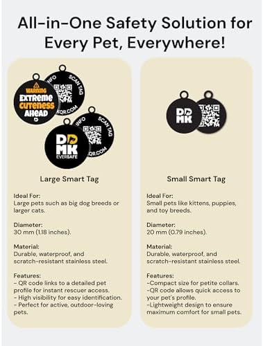 DDMK Smart Pet Tag Set | Includes 3 Tags | QR Code for Instant Alerts | Custom Pet Profiles | Durable & Waterproof | No Subscriptions or Fees |42-Extreme Cuteness Ahead