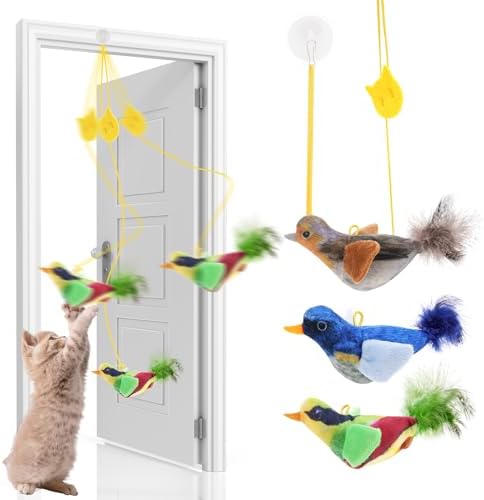3Pcs Flying Bird Cat Toys, Interactive Chirping Bird Cats Feather Toys