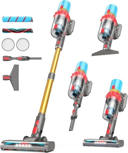 Cordless Vacuum Cleaner, 600W 55KPa Max 75mins Stick Vacuum for Pet Hair | LED Smart Display, Anti-Tangle Brush, 2.5H Fast Charge, 1.5L Dust Cup, 2 Rollers, Handheld Cleaning for Hard Floors, Carpet